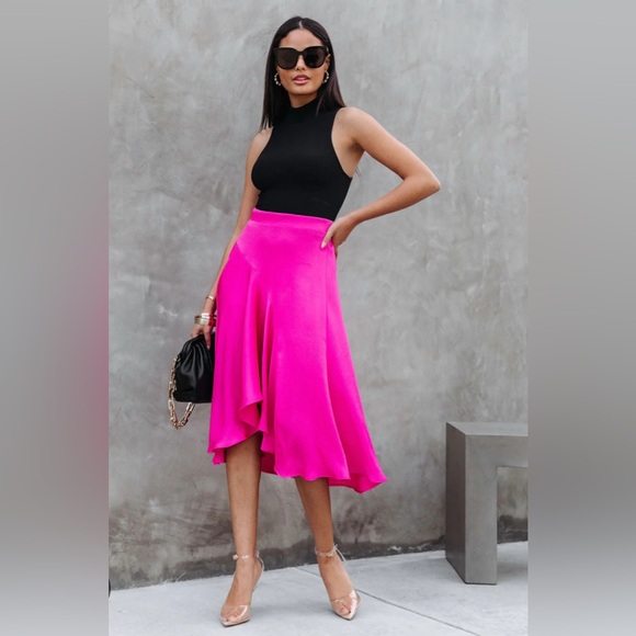 Vici Dresses & Skirts - 💕💕NWOT VICI Palmer Satin Ruffle Midi Skirt Hot Pink XL 💕💕